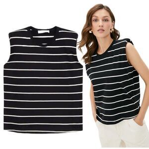 Mango Sleeveless Striped Top Shoulder Pads New